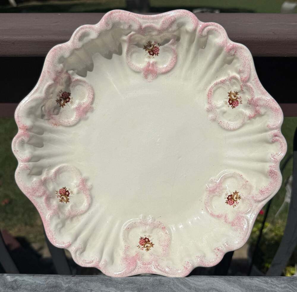 ANTIQUE Crescent/Cook Pottery Co. Ironstone Scalloped Master Berry Bowl - Mold 6